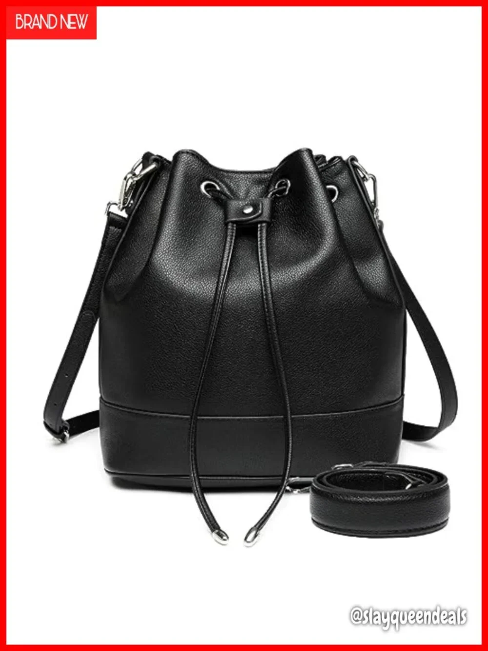 Vegan Leather Bucket Bag with Drawstring & 2 Straps Crossbody Hobo Tote for